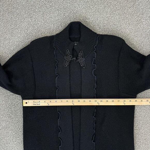 Vivian Chan Shaw Scallop Hem Duster Cardigan Sweater Black Large Open - Picture 12 of 13